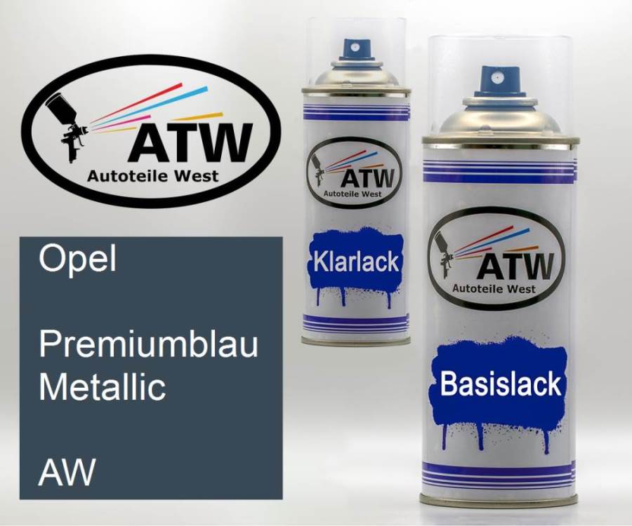 Opel, Premiumblau Metallic, AW: 400ml Sprühdose + 400ml Klarlack - Set, von ATW Autoteile West.